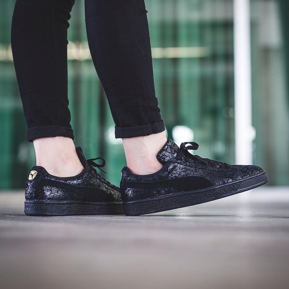 •PUMA | black suede metallic sneakers